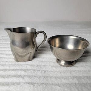 Vintage Pewter Creamer & Sugar Set: Mid-Century Farmhouse Decor